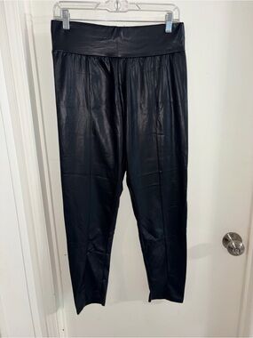 Faux Leather High-Waist Pull-On Pants - Black